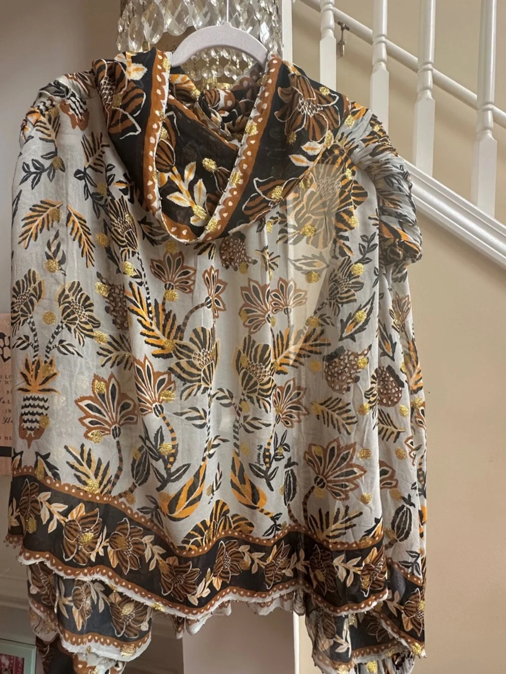 FARM Rio Floral Flowing Tunic w/ Draped Back & Gold Embellishments NWOT - Picture 5 of 11